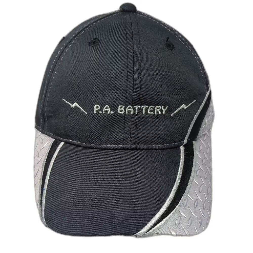 AJM Baseball Cap Black Gray One Size Strapback Diamond Plate P.A. Battery Hat